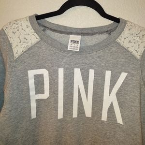 PINK Victoria's secret grey sweater with lace shoulder accent size extra small